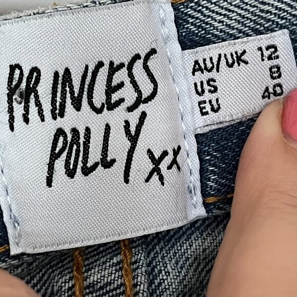 Princess Polly Acid Wash Jeans Cross Over Button Up Relaxed Leg Women's Size 8 - Picture 4 of 7